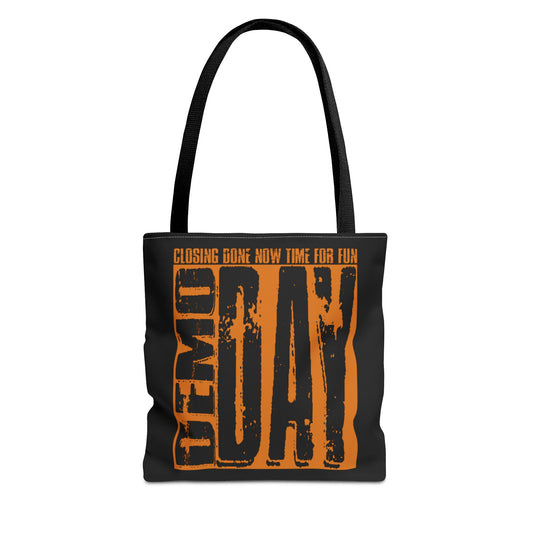 Demo Day Closing Done Now Time for Fun Lead Generation Two-Sided Black Tote Bag with Custom Phone Number