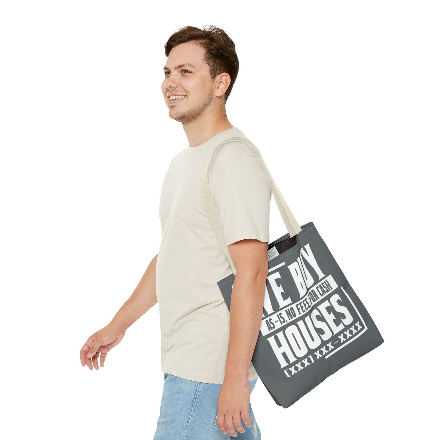 We Buy Houses As-Is, No Fees, For Cash Customized White and Gray Tote Bag for Real Estate Investors