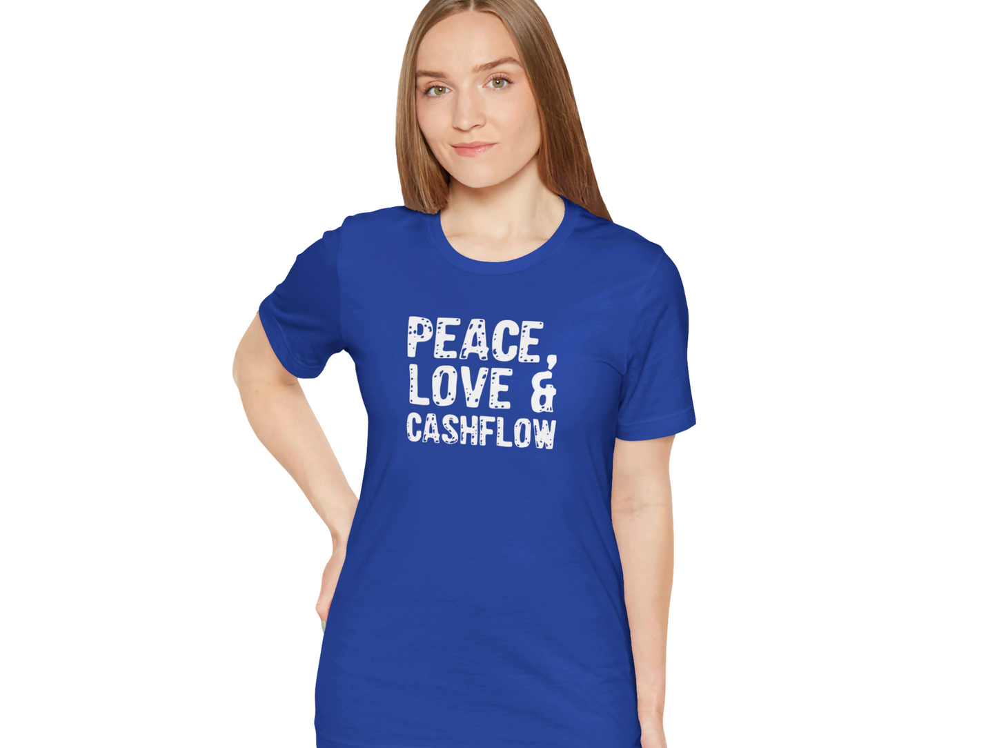 Cute Peace, Love & Cashflow Unisex Jersey Short Sleeve Tee for Real Estate Investors