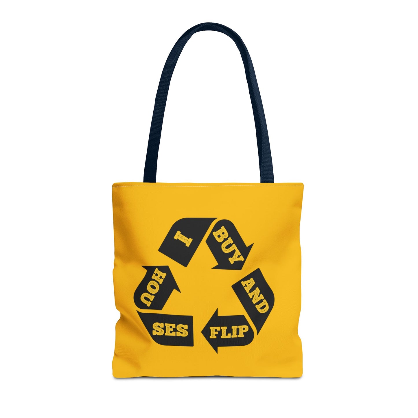 I Buy and Flip Houses to Buy Real Estate Investor Two-Sided Black & Yellow Tote Bag with Custom Phone Number