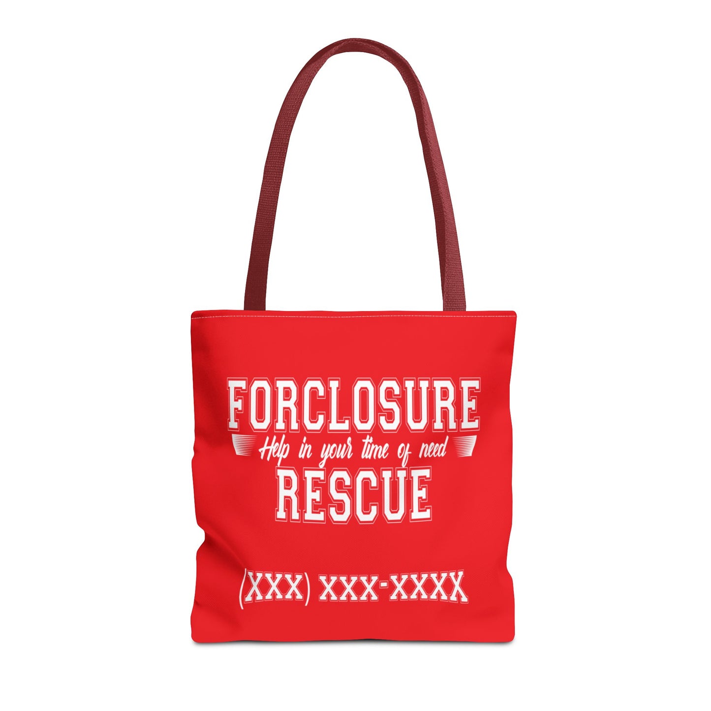 Foreclosure Rescue Real Estate Investor Two-Sided Red Tote Bag with Custom Phone Number