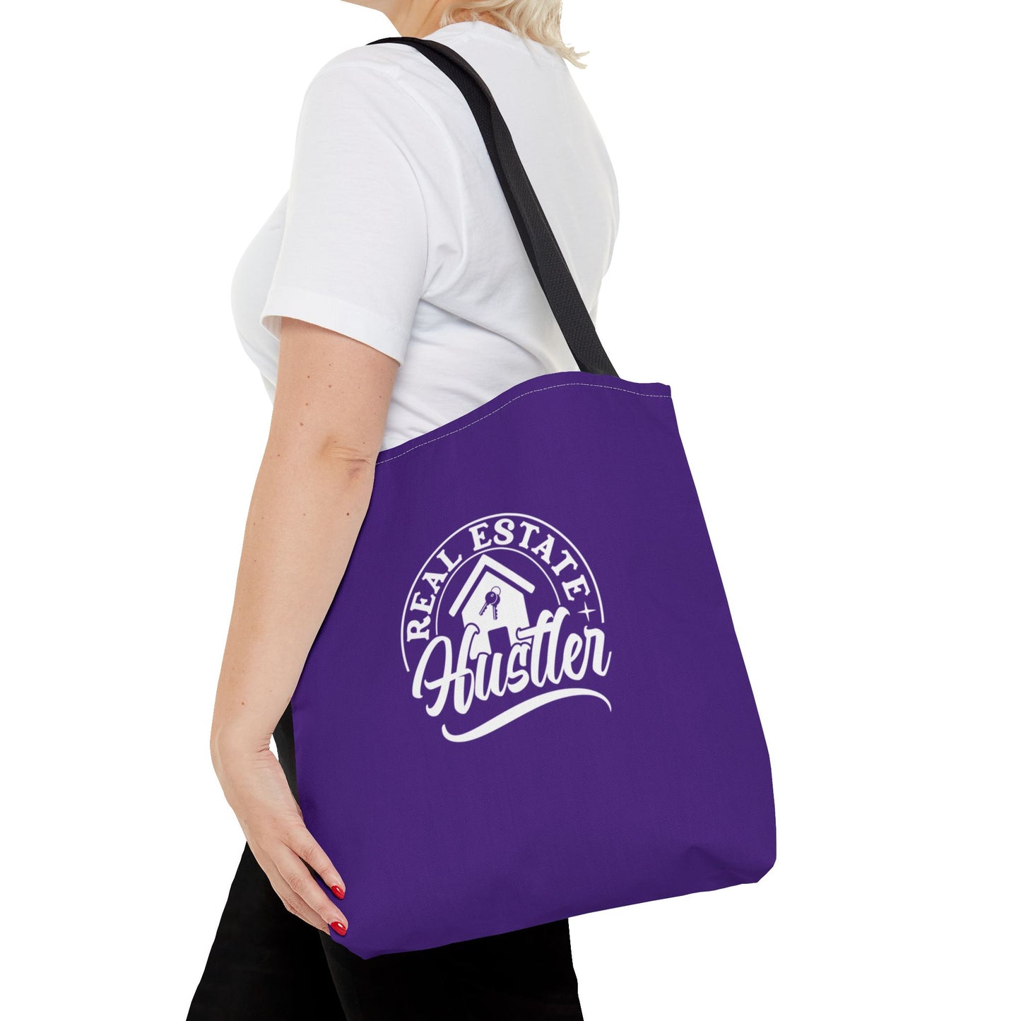 Real Estate Hustler Real Estate Investor Two-Sided Purple Tote Bag with Custom Phone Number