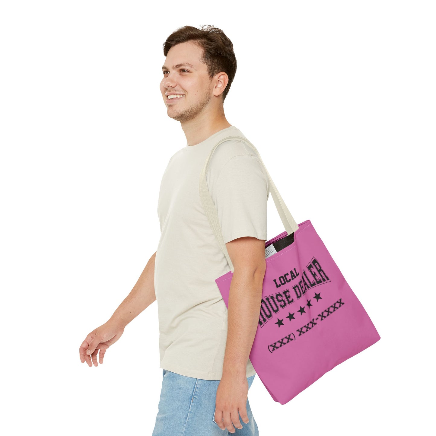 Local Five Star House Dealer Real Estate Investor Two-Sided Pink Tote Bag with Custom Phone Number