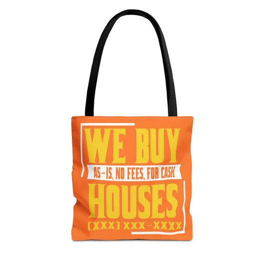 We Buy Houses As-Is, No Fees, For Cash Customized White and Yellow Tote Bag for Real Estate Investors