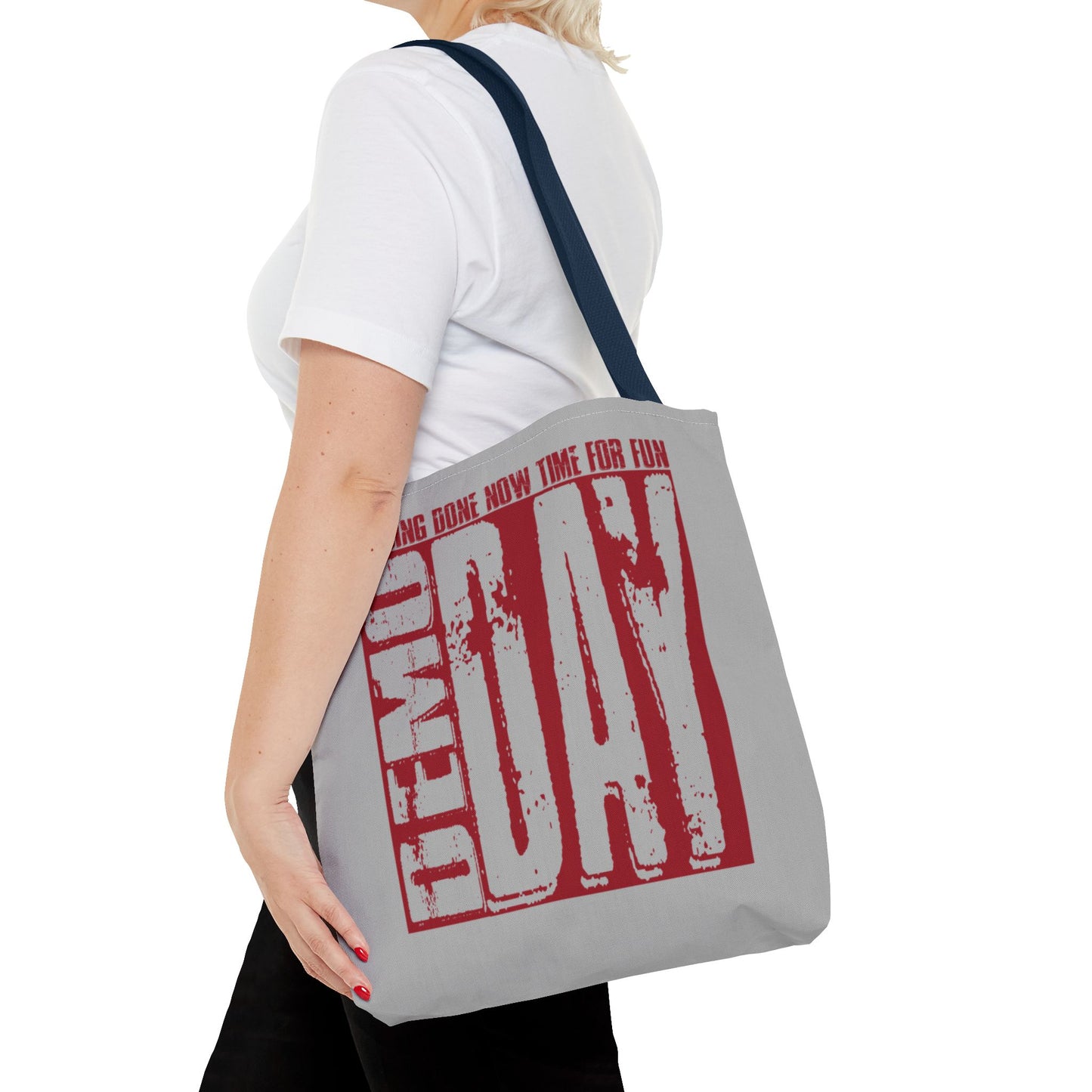 Demo Day Closing Done Now Time for Fun Lead Generation Two-Sided Gray Tote Bag with Custom Phone Number