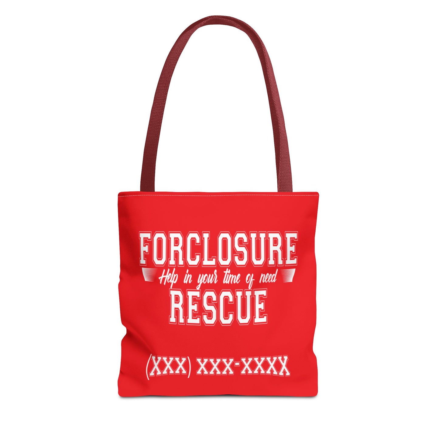 Foreclosure Rescue Real Estate Investor Two-Sided Red Tote Bag with Custom Phone Number