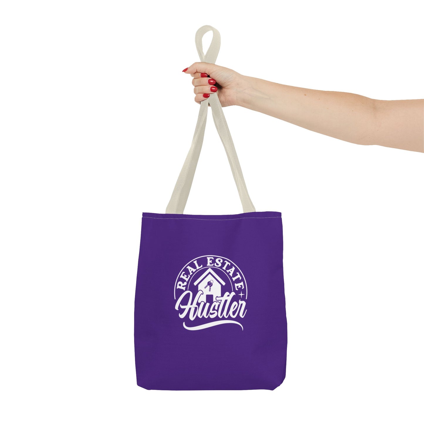 Real Estate Hustler Real Estate Investor Two-Sided Purple Tote Bag with Custom Phone Number