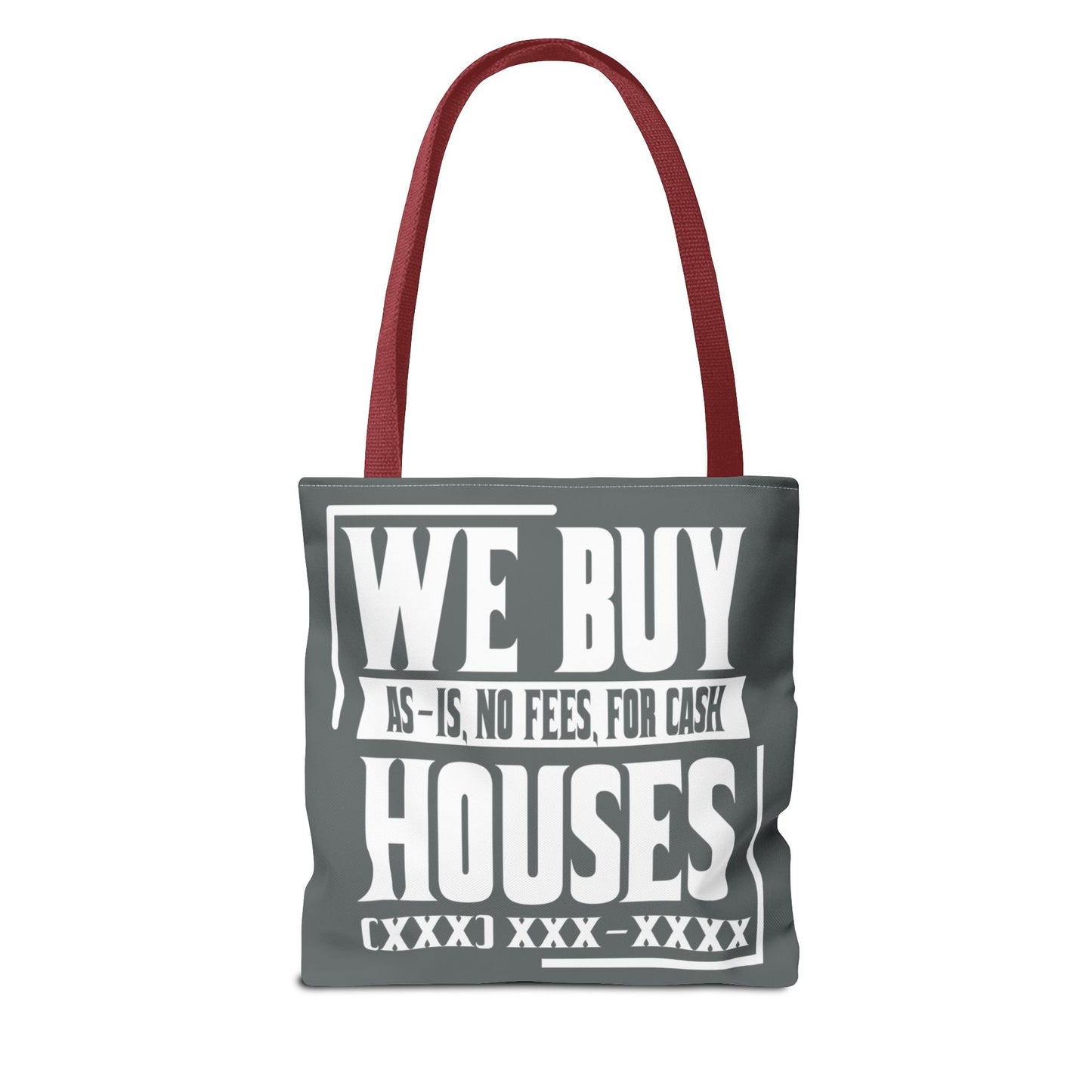 We Buy Houses As-Is, No Fees, For Cash Customized White and Gray Tote Bag for Real Estate Investors