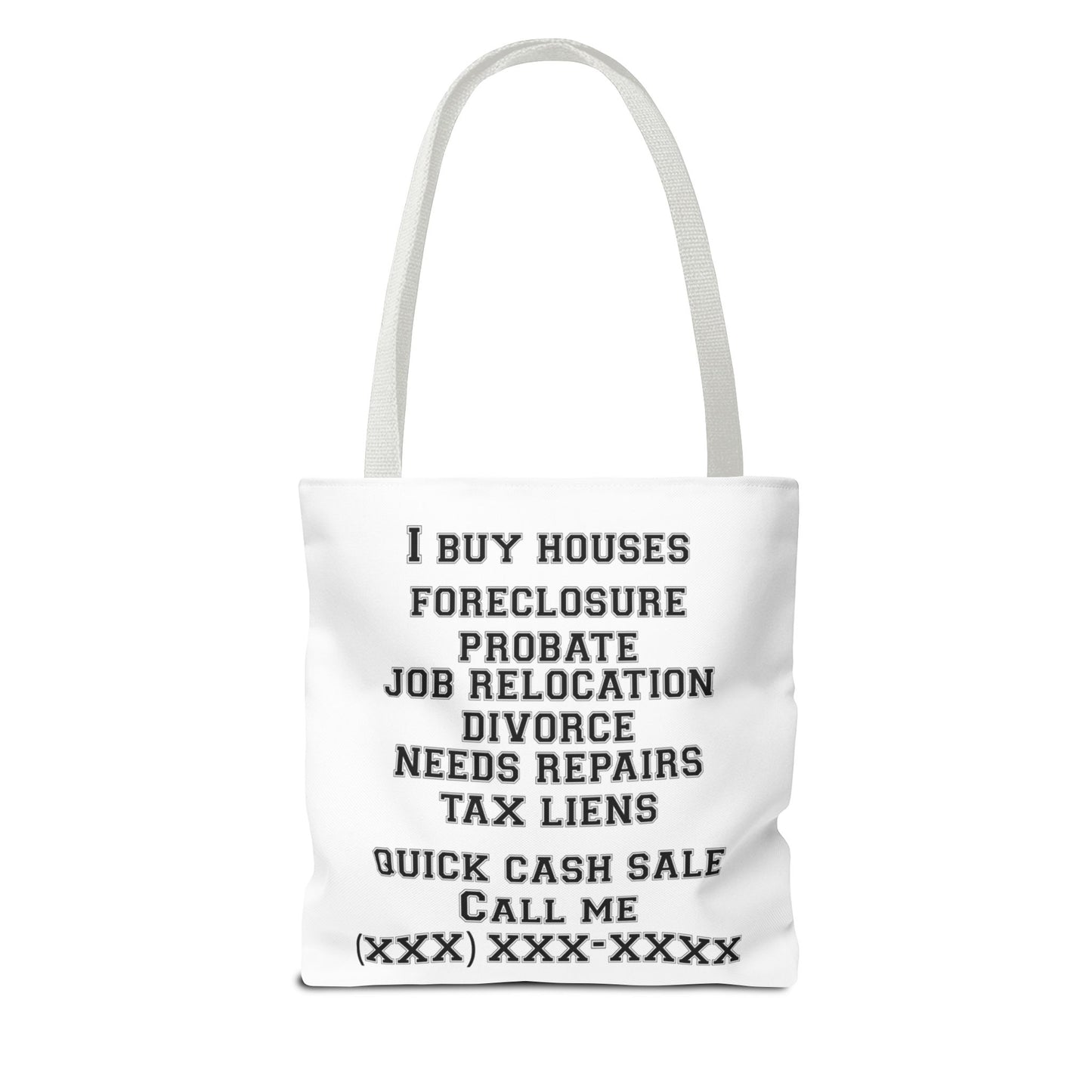 Foreclosure Rescue Real Estate Investor Two-Sided White Tote Bag with Custom Phone Number