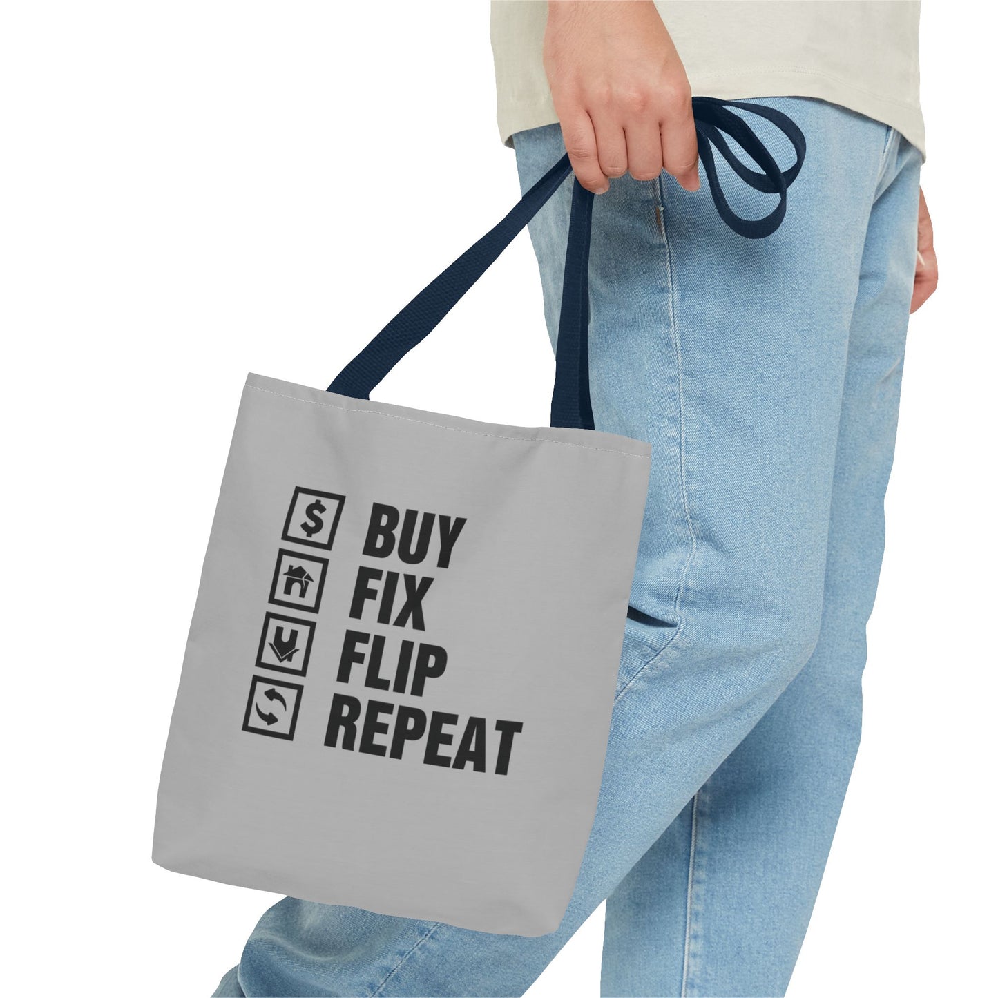 Buy Fix Flip Repeat Real Estate Investor Gray Two-Sided Tote Bag with Custom Phone Number