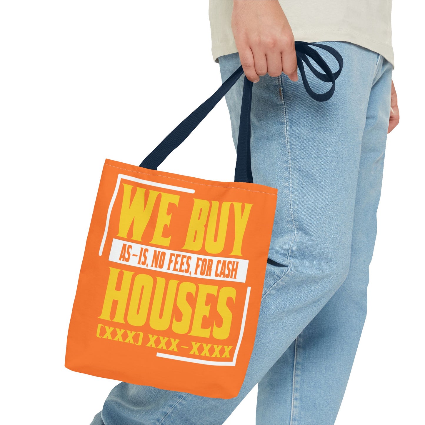 We Buy Houses As-Is, No Fees, For Cash Customized White and Yellow Tote Bag for Real Estate Investors