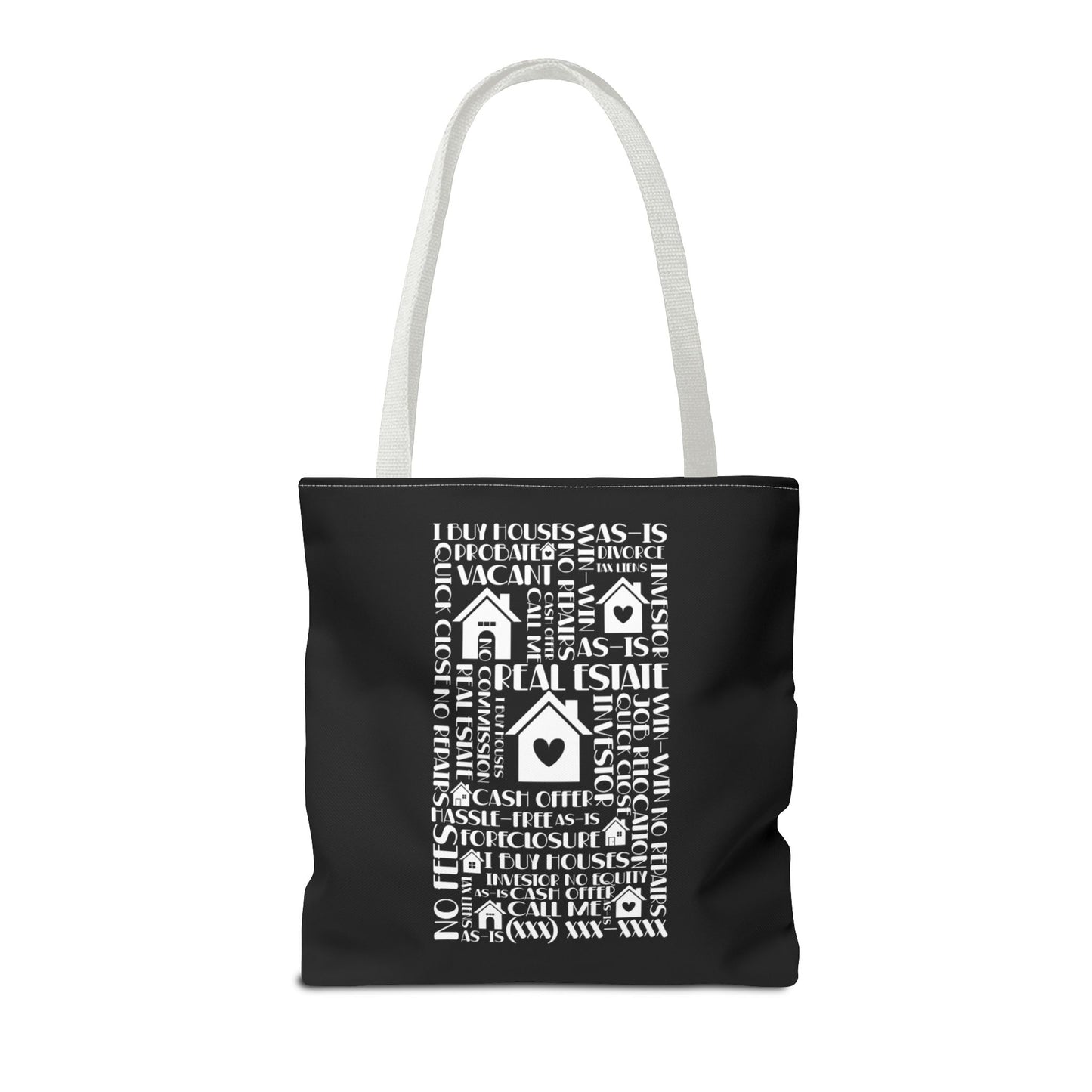 Real Estate Hustler Real Estate Investor Two-Sided Black Tote Bag with Custom Phone Number