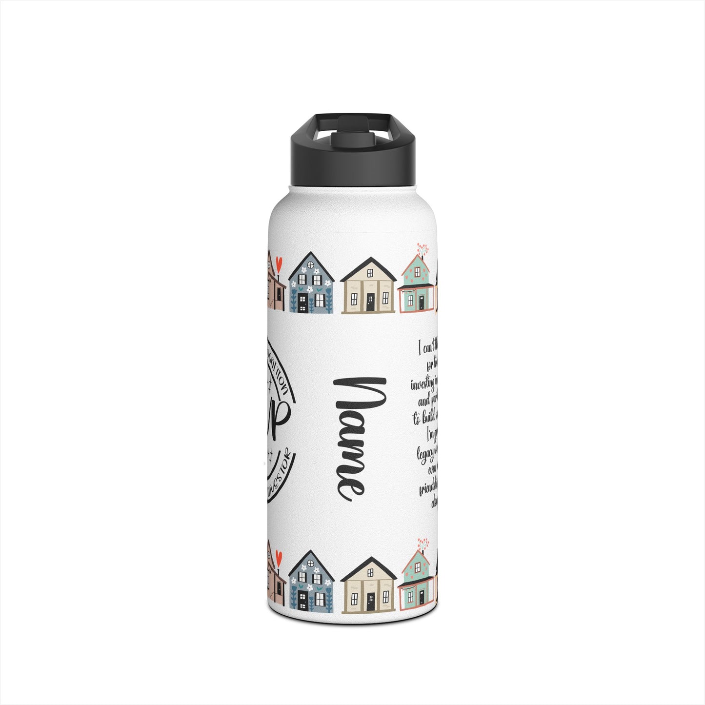 I can't Thank You Enough MVP Real Estate Investor Houses Stainless Steel Water Bottle, Standard Lid Thank You, Appreciation Gift for Private Money Lenders, Partners and Real Estate Investor Supporters