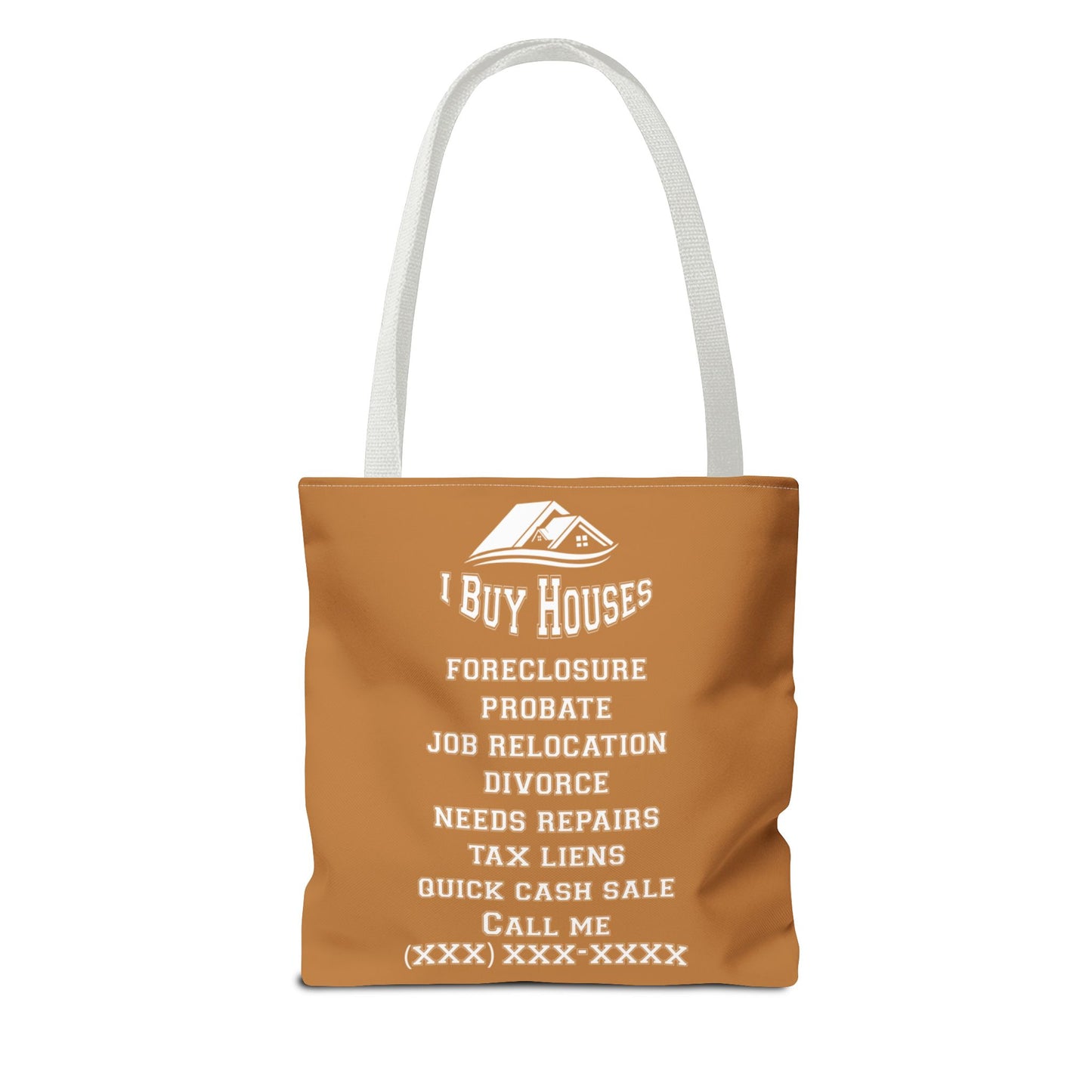 Local Five Star House Dealer Real Estate Investor Two-Sided Brown Tote Bag with Custom Phone Number