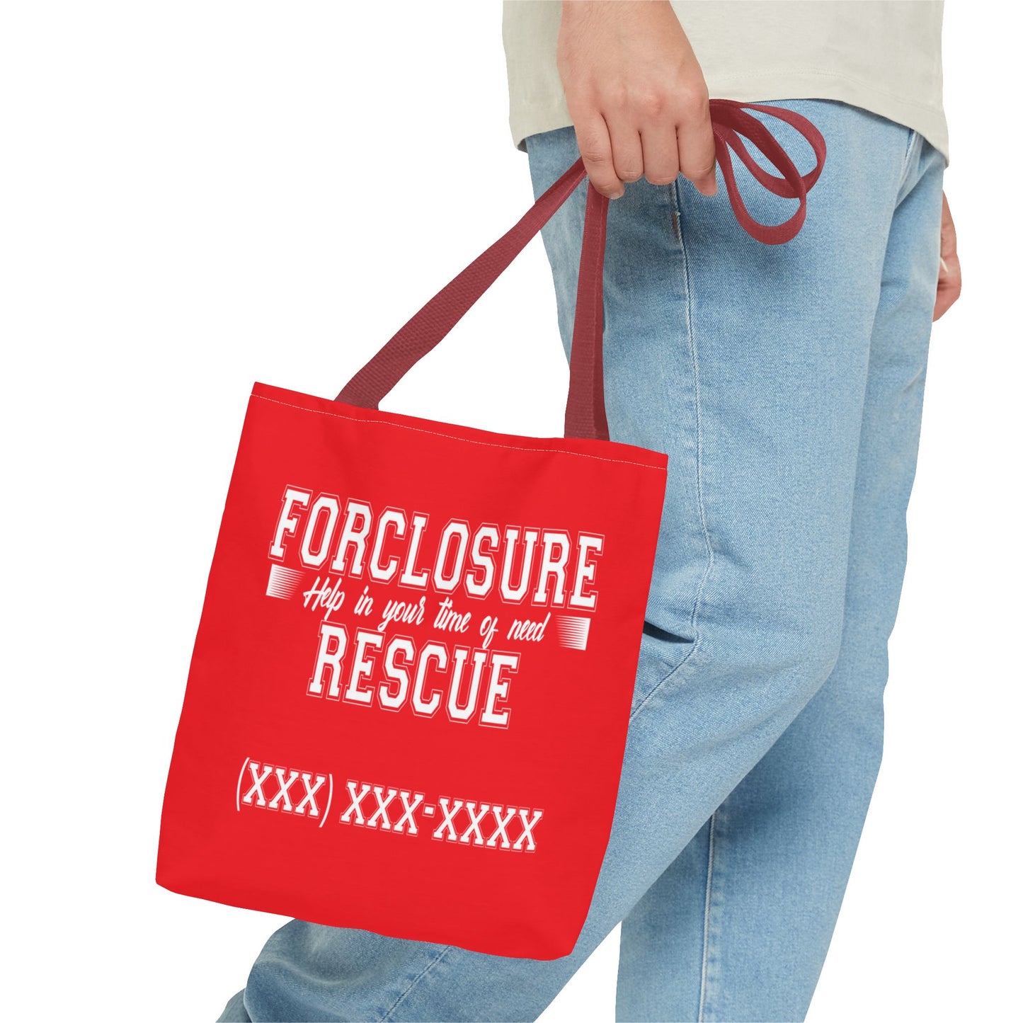 Foreclosure Rescue Real Estate Investor Two-Sided Red Tote Bag with Custom Phone Number