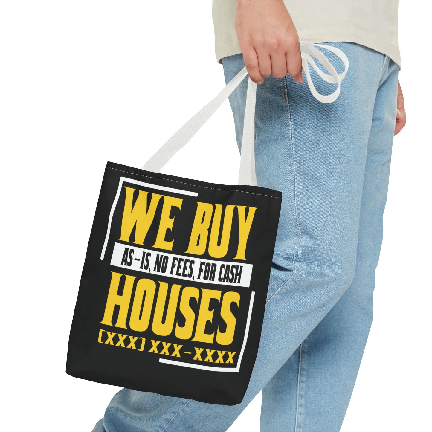 We Buy Houses As-Is, No Fees, For Cash Customized Black and Yellow Tote Bag for Real Estate Investors