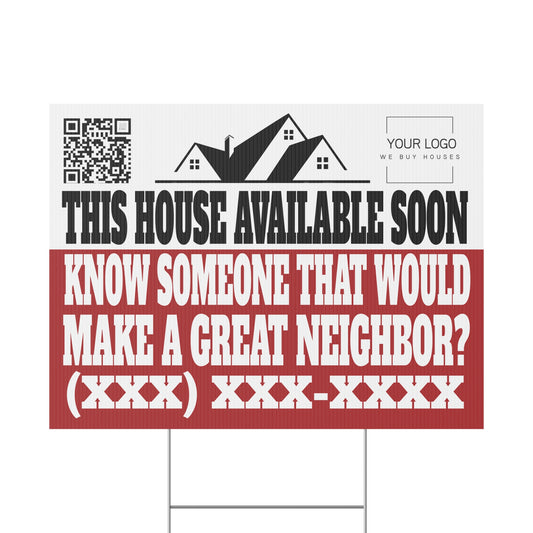 This House Available Soon 24" x 18" Plastic Yard Sign - Flippers, Wholesalers, Real Estate Investors