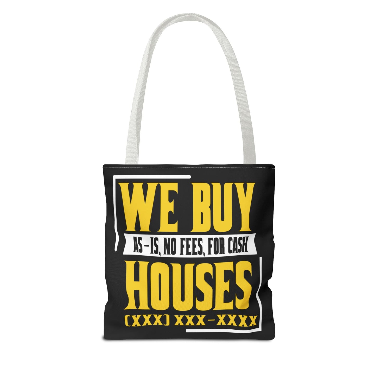 We Buy Houses As-Is, No Fees, For Cash Customized Black and Yellow Tote Bag for Real Estate Investors