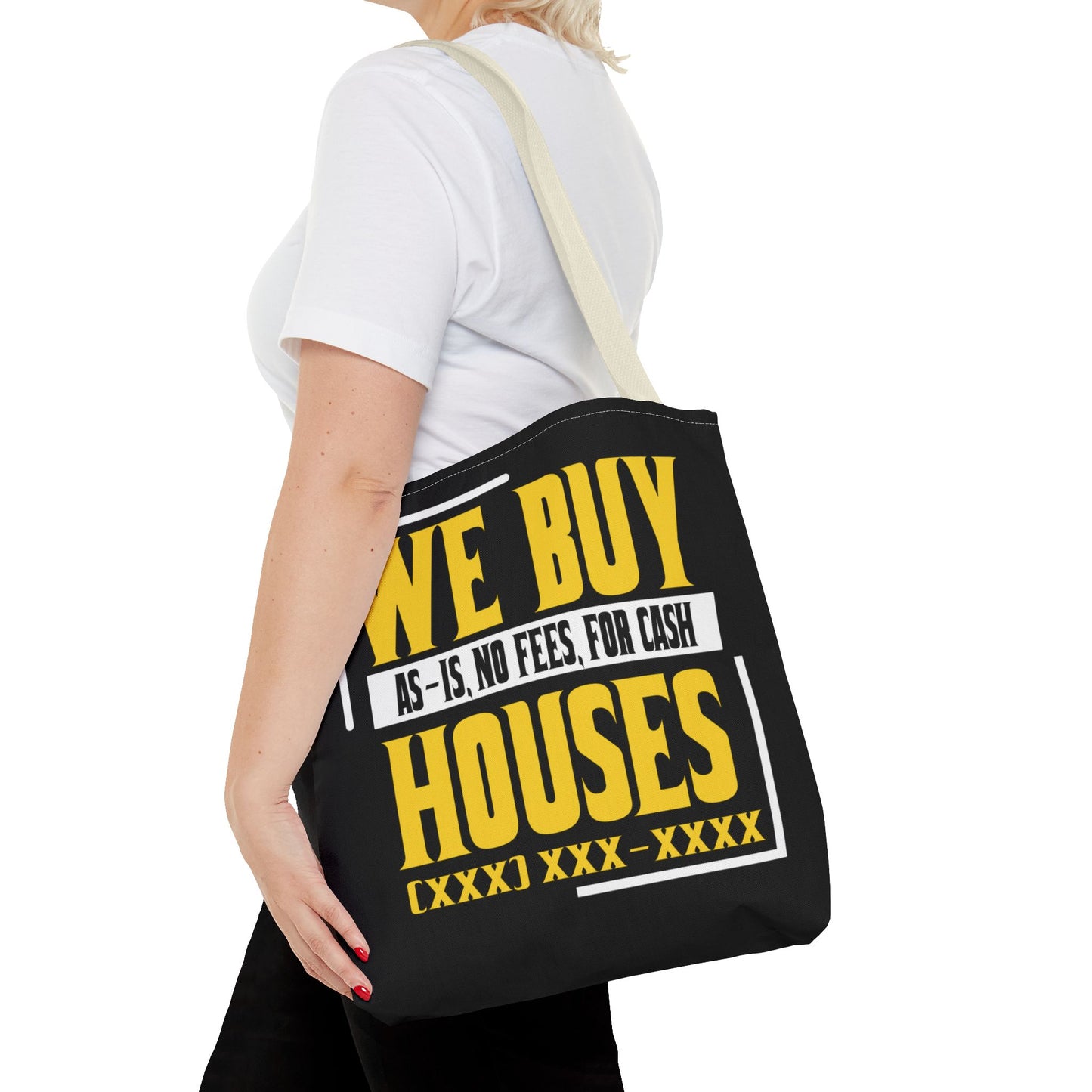 We Buy Houses As-Is, No Fees, For Cash Customized Black and Yellow Tote Bag for Real Estate Investors