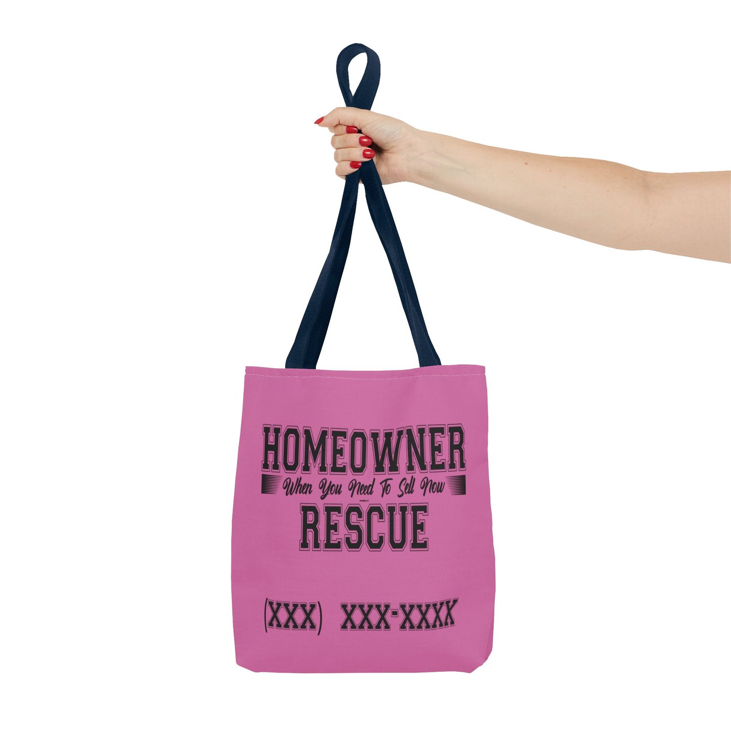 Homeowner Rescue Real Estate Investor Two-Sided Pink Tote Bag with Custom Phone Number