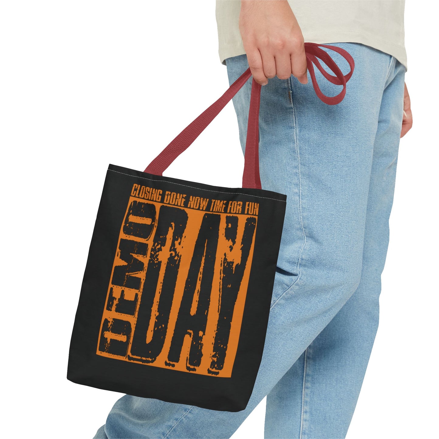 Demo Day Closing Done Now Time for Fun Lead Generation Two-Sided Black Tote Bag with Custom Phone Number