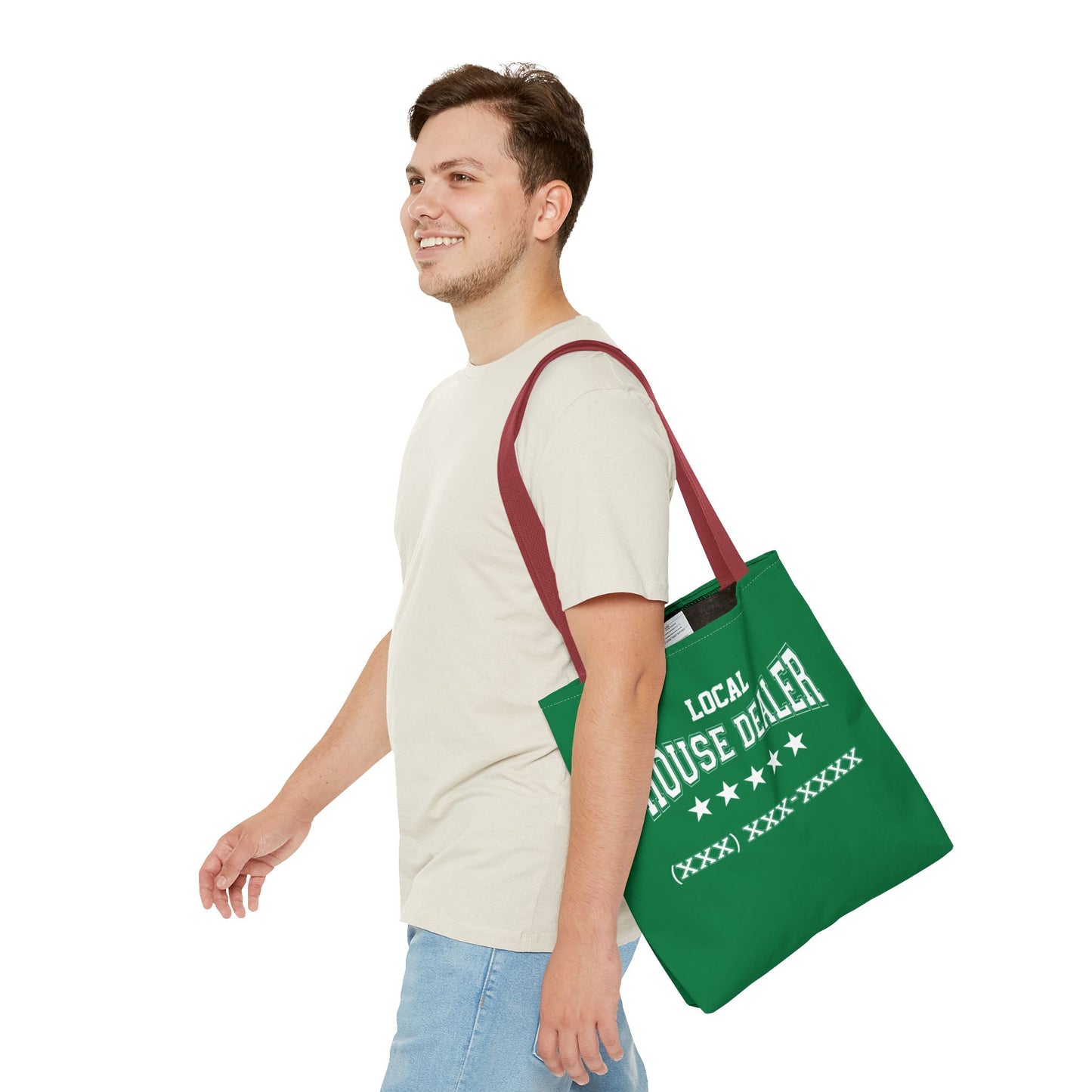 Local Five Star House Dealer Real Estate Investor Two-Sided Dark Green Tote Bag with Custom Phone Number