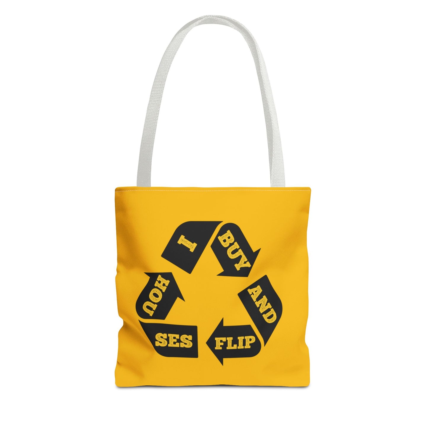 I Buy and Flip Houses to Buy Real Estate Investor Two-Sided Black & Yellow Tote Bag with Custom Phone Number