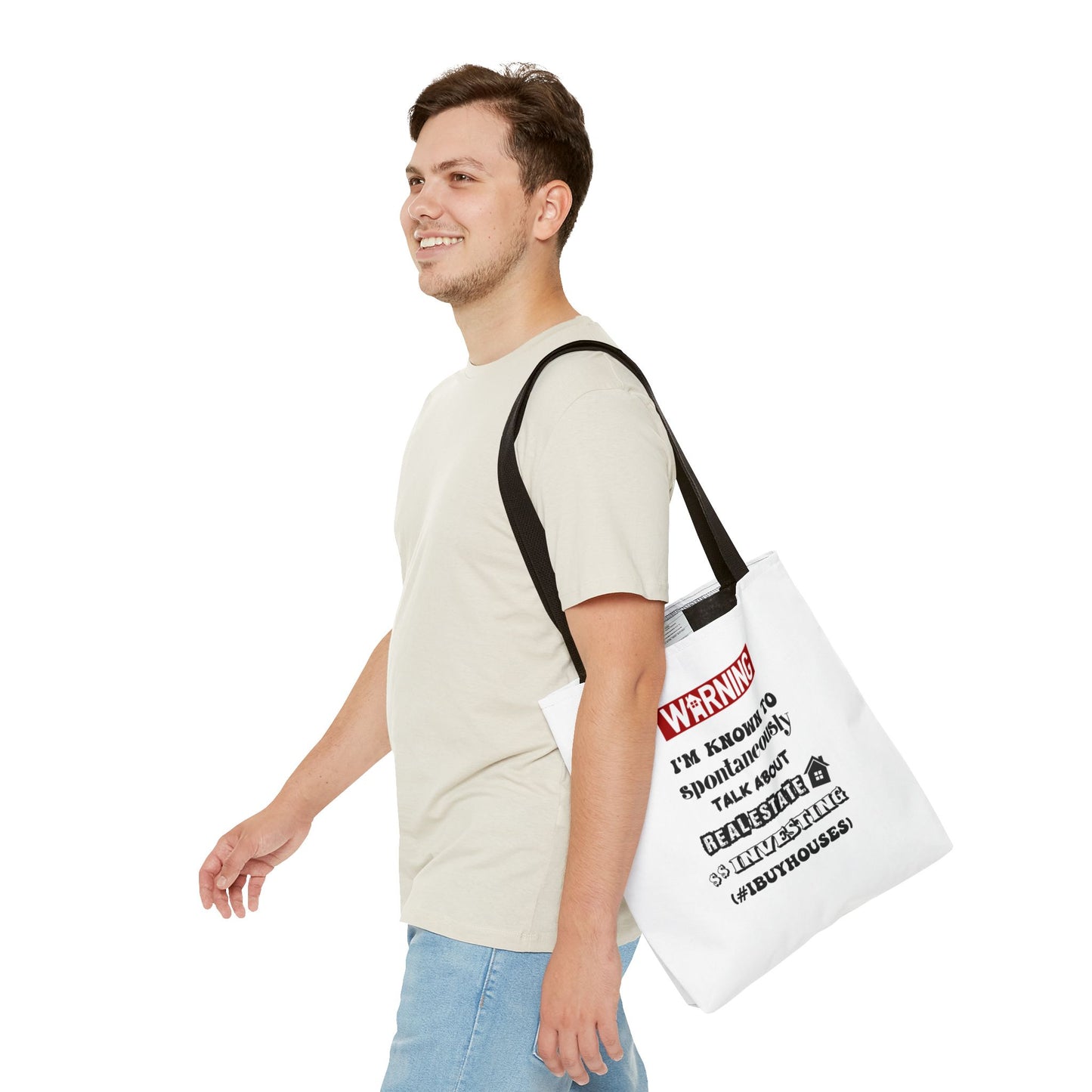 Warning I'm Known to Spontaneously Talk About Real Estate Investing Real Estate Investor Two-Sided White Tote Bag with Custom Phone Number