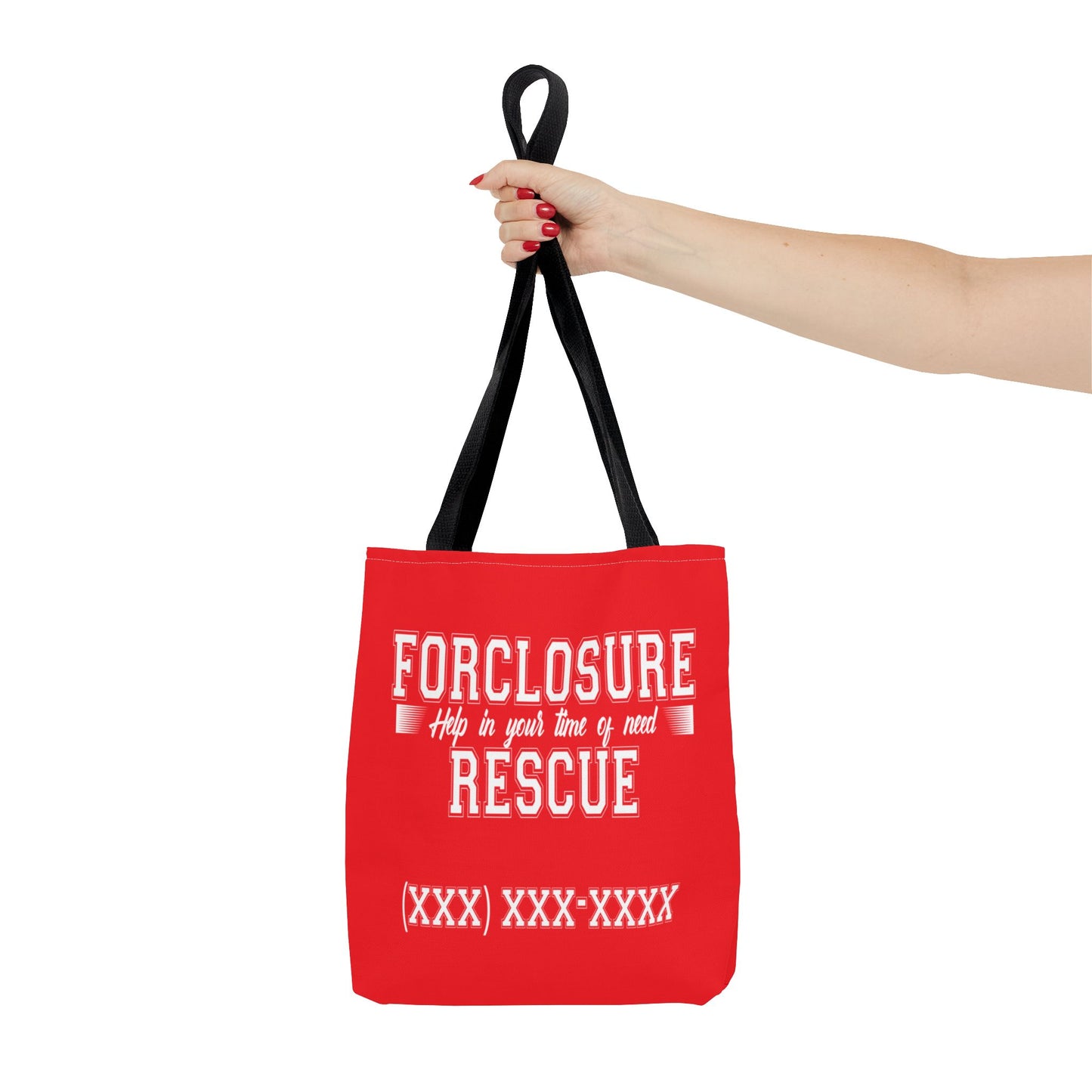 Foreclosure Rescue Real Estate Investor Two-Sided Red Tote Bag with Custom Phone Number