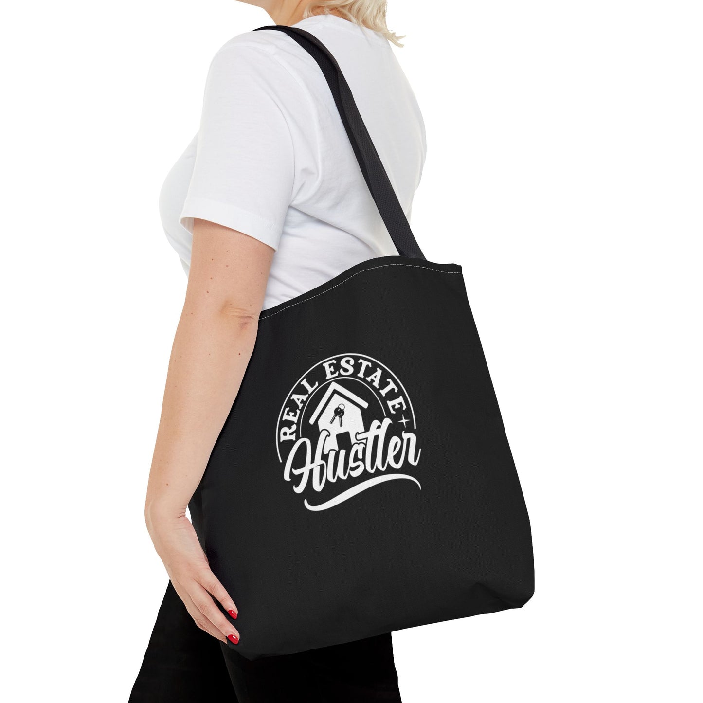 Real Estate Hustler Real Estate Investor Two-Sided Black Tote Bag with Custom Phone Number