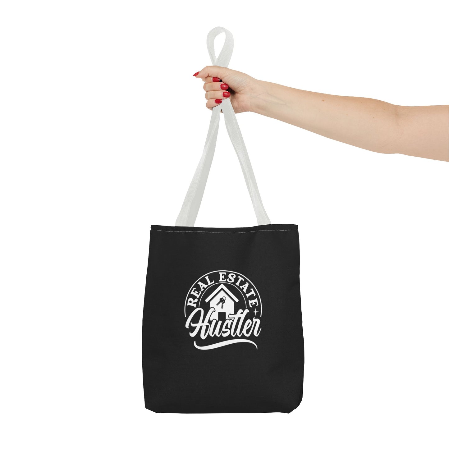 Real Estate Hustler Real Estate Investor Two-Sided Black Tote Bag with Custom Phone Number