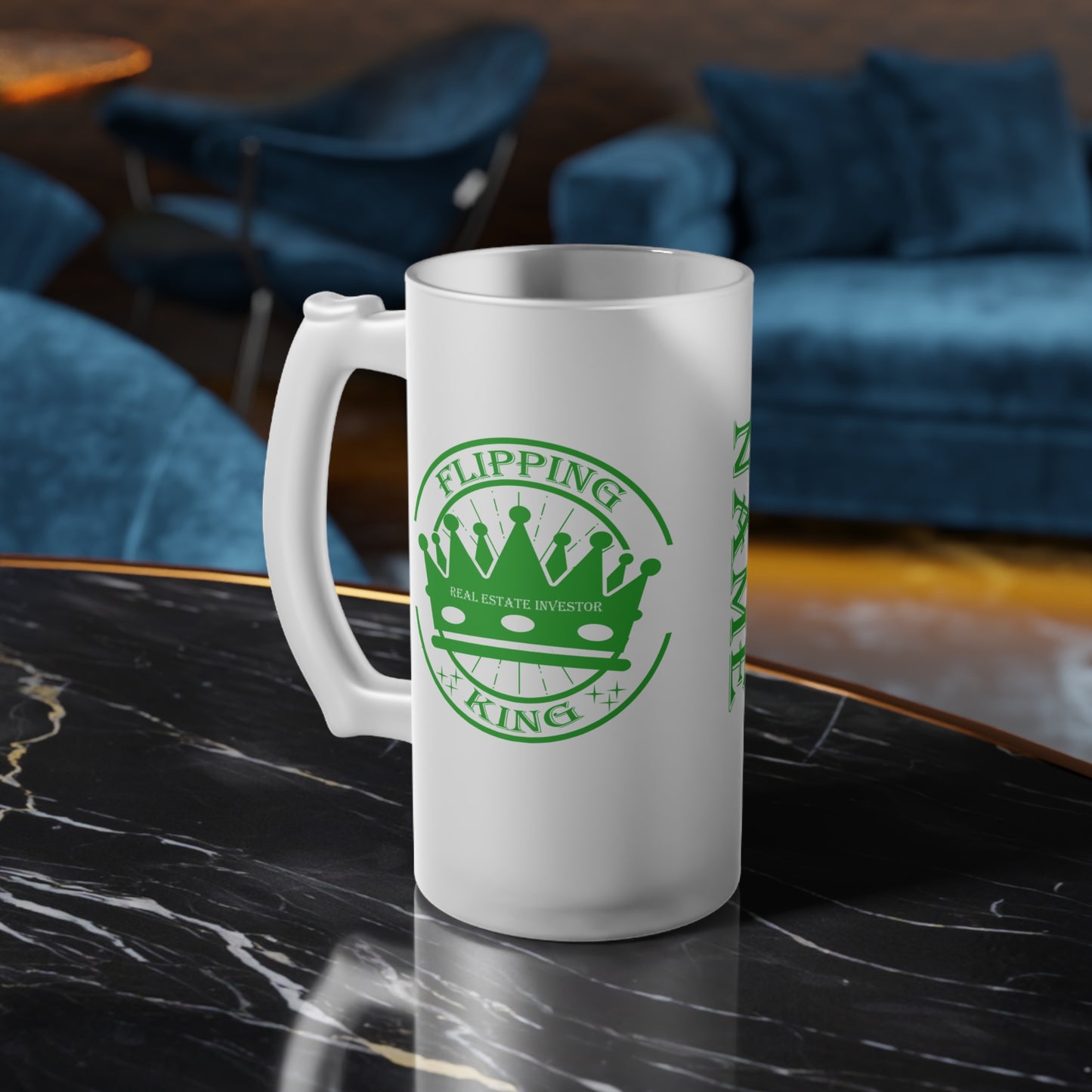 Flipping King Frosted Glass Beer Mug Real Estate Investor, House Flipper, Gift of Appreciation