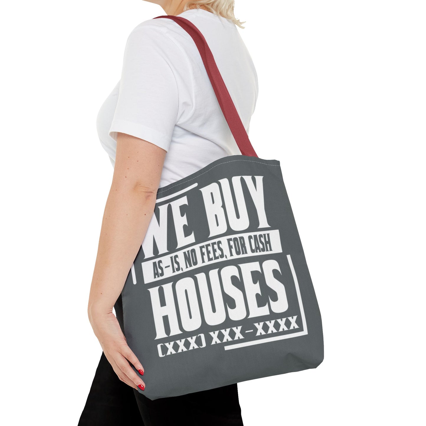 We Buy Houses As-Is, No Fees, For Cash Customized White and Gray Tote Bag for Real Estate Investors