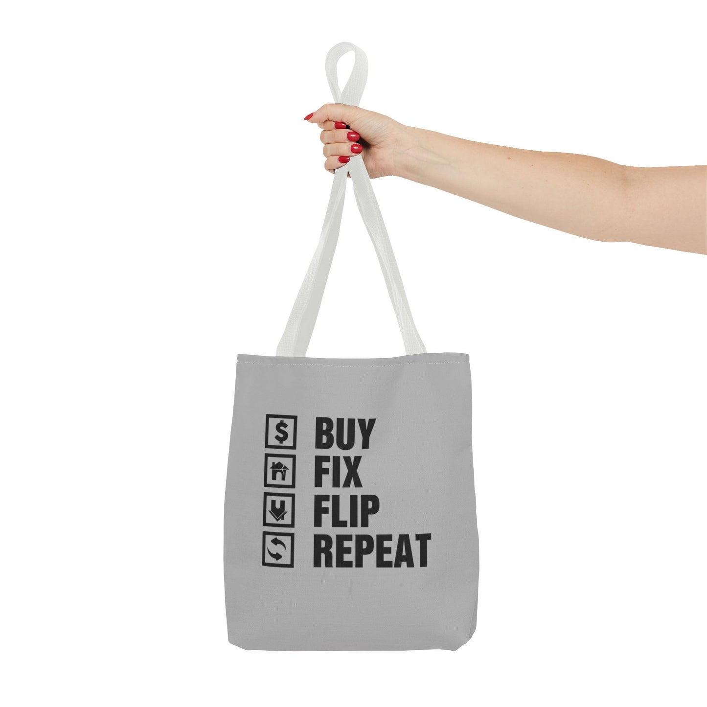 Buy Fix Flip Repeat Real Estate Investor Gray Two-Sided Tote Bag with Custom Phone Number