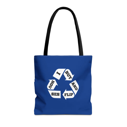 I Buy and Flip Houses to Buy Real Estate Investor Two-Sided Dark Blue Tote Bag with Custom Phone Number