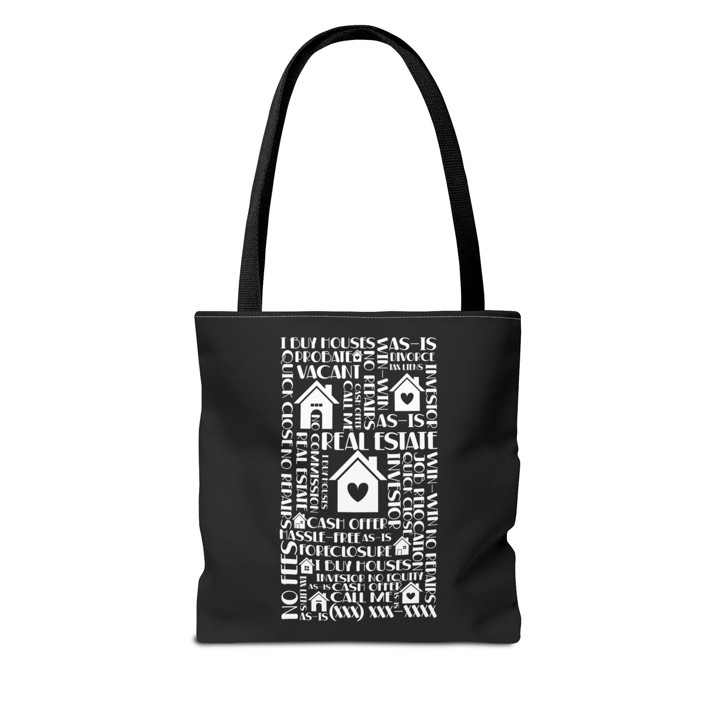 Real Estate Hustler Real Estate Investor Two-Sided Black Tote Bag with Custom Phone Number