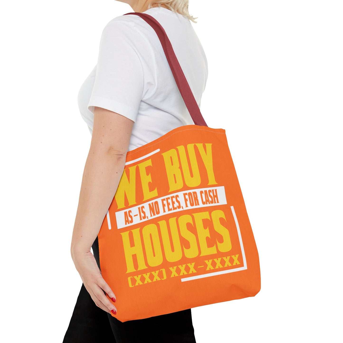 We Buy Houses As-Is, No Fees, For Cash Customized White and Yellow Tote Bag for Real Estate Investors