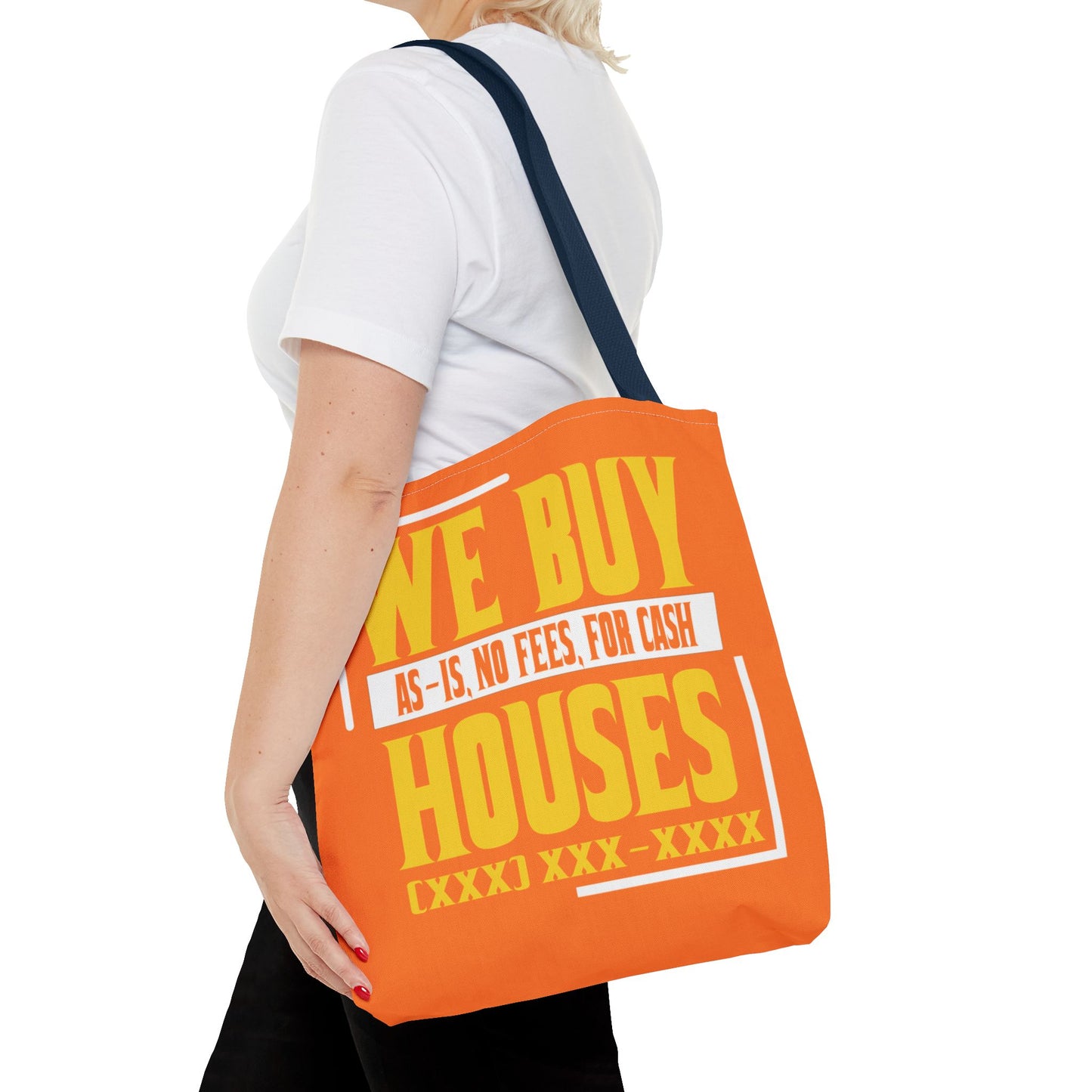 We Buy Houses As-Is, No Fees, For Cash Customized White and Yellow Tote Bag for Real Estate Investors