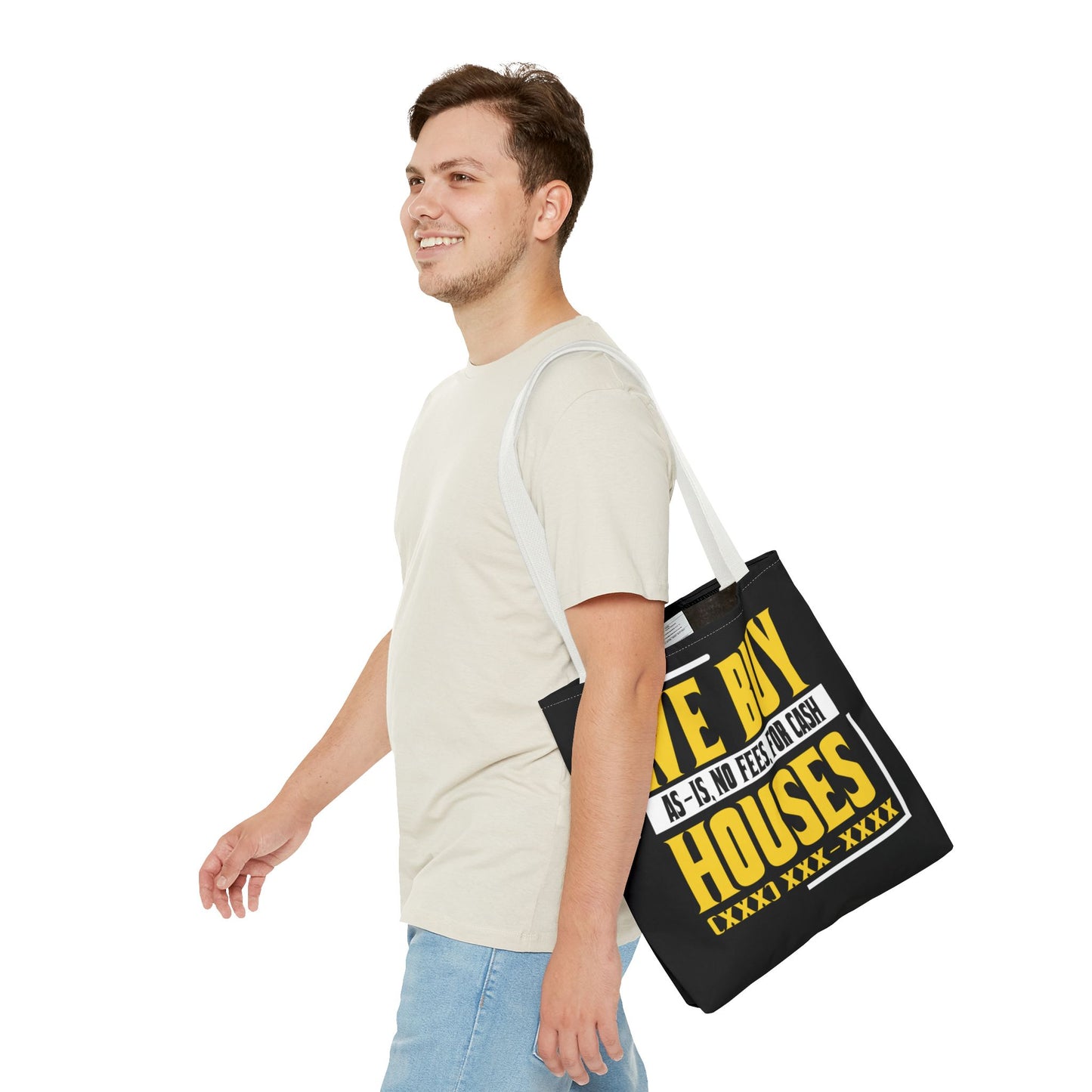 We Buy Houses As-Is, No Fees, For Cash Customized Black and Yellow Tote Bag for Real Estate Investors