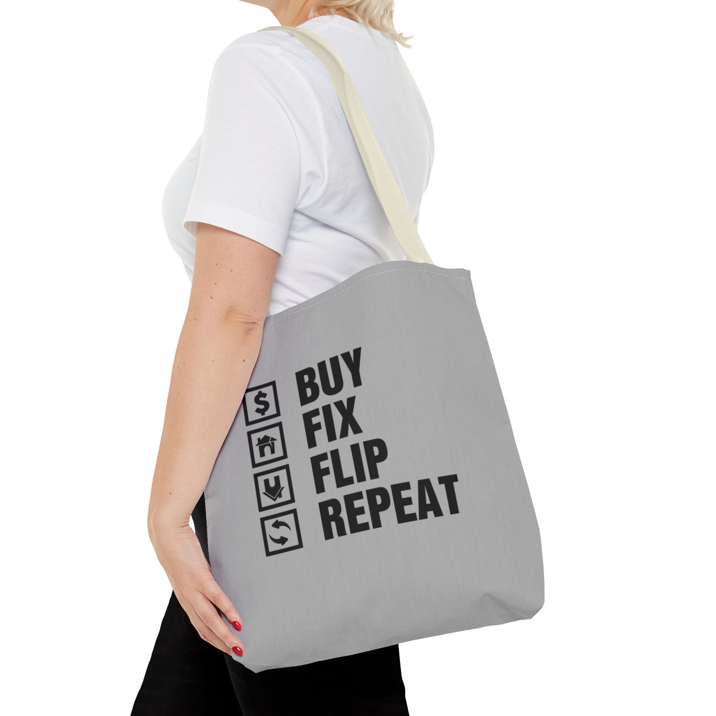 Buy Fix Flip Repeat Real Estate Investor Gray Two-Sided Tote Bag with Custom Phone Number