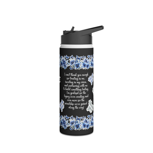 I can't Thank You Enough Blue Floral Stainless Steel Water Bottle, Standard Lid Thank You, Appreciation Gift for Private Money Lenders, Partners and Real Estate Investor Supporters