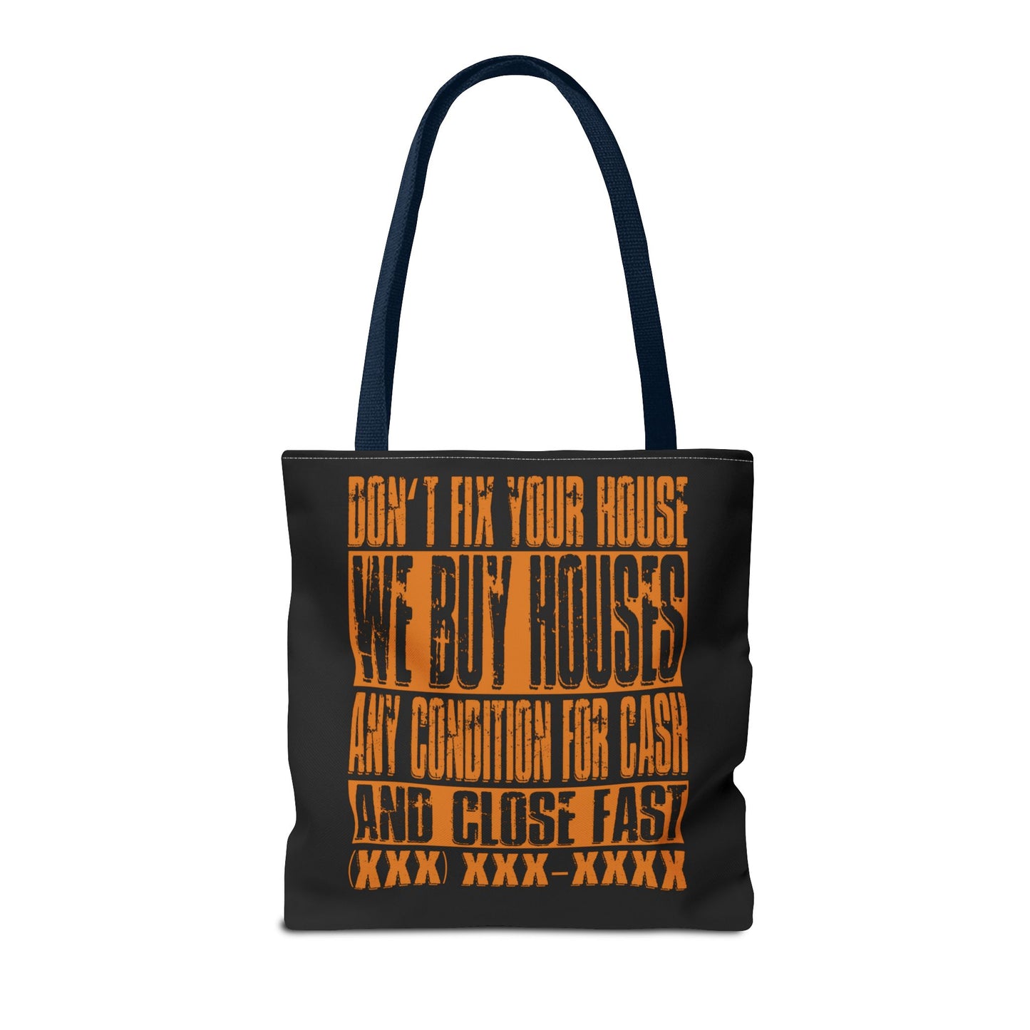 Demo Day Closing Done Now Time for Fun Lead Generation Two-Sided Black Tote Bag with Custom Phone Number