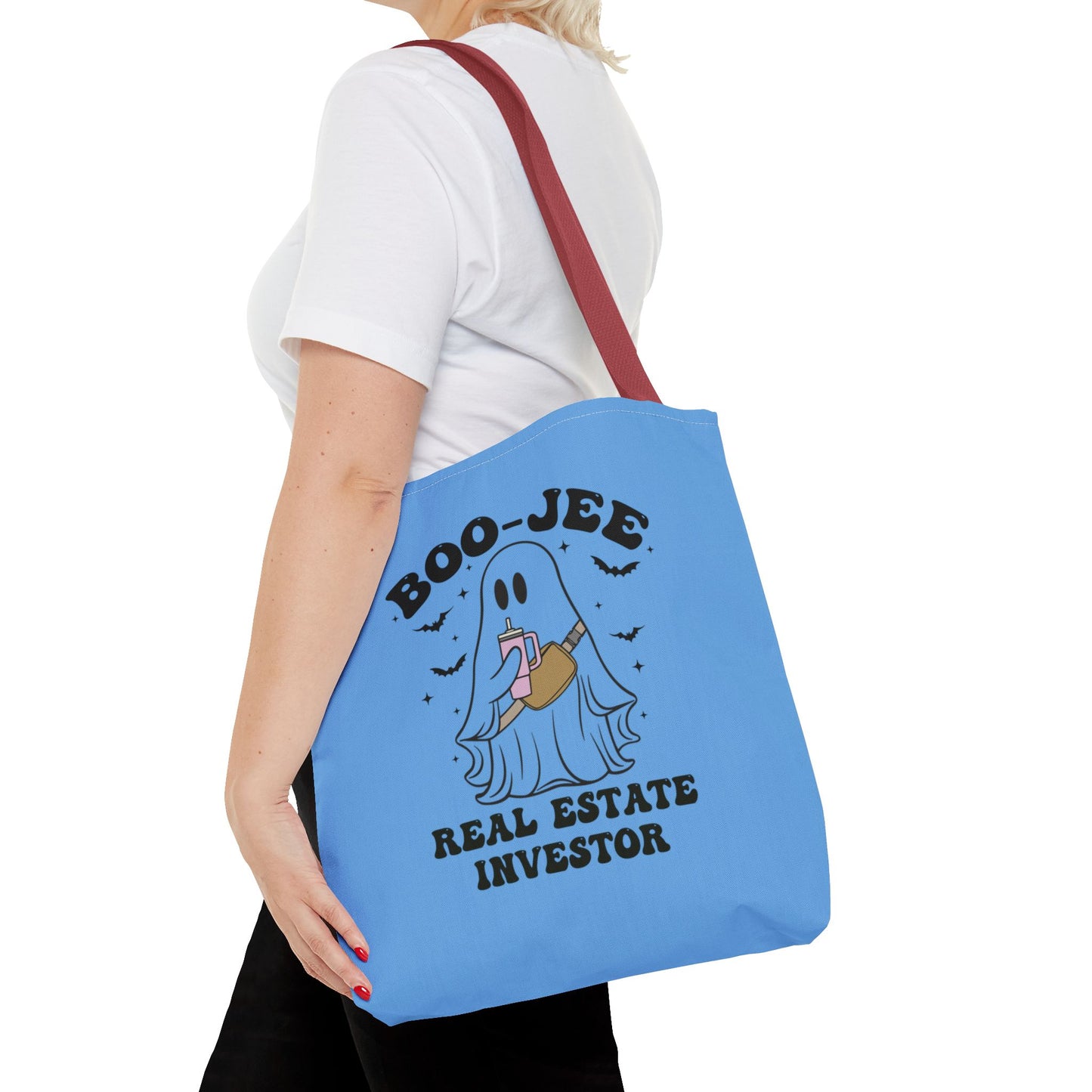 Boo_Jee Real Estate Investor Halloween Two-Sided Blue Tote Bag with Custom Phone Number