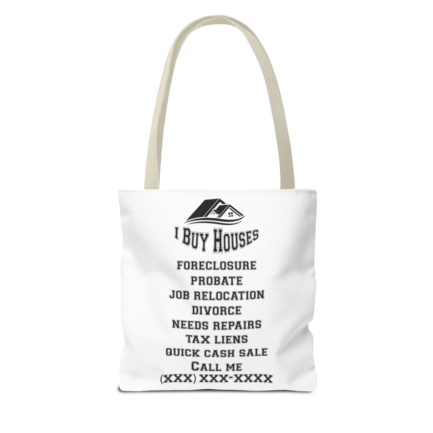 Local Five Star House Dealer Real Estate Investor Two-Sided White Tote Bag with Custom Phone Number