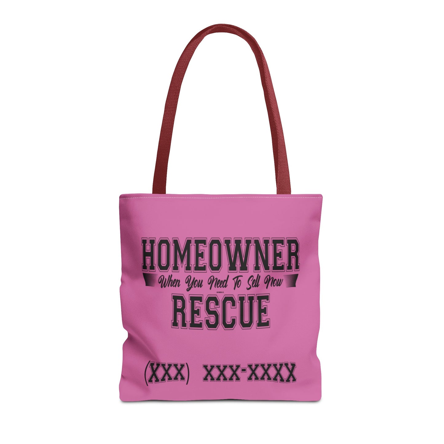 Homeowner Rescue Real Estate Investor Two-Sided Pink Tote Bag with Custom Phone Number