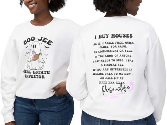 Halloween Fun! Boo-Jee Ghost Real Estate Investor Personalized Unisex Lightweight Crewneck Sweatshirt